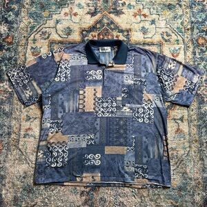 Vintage Shelby Abstract Patchwork Polo Shirt Size XL